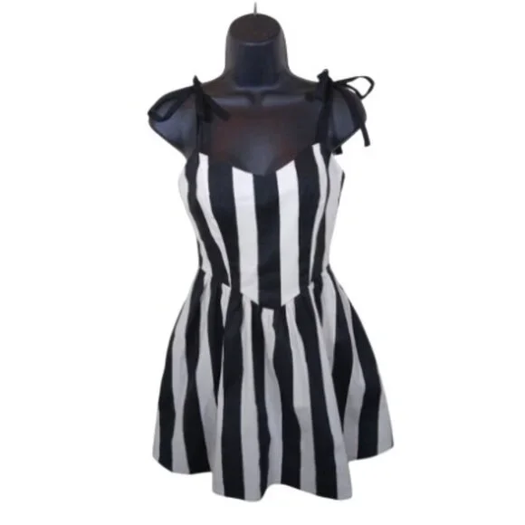 Show Me Your Mumu Dolled Up Mini Dress in Strip Black and White Mini